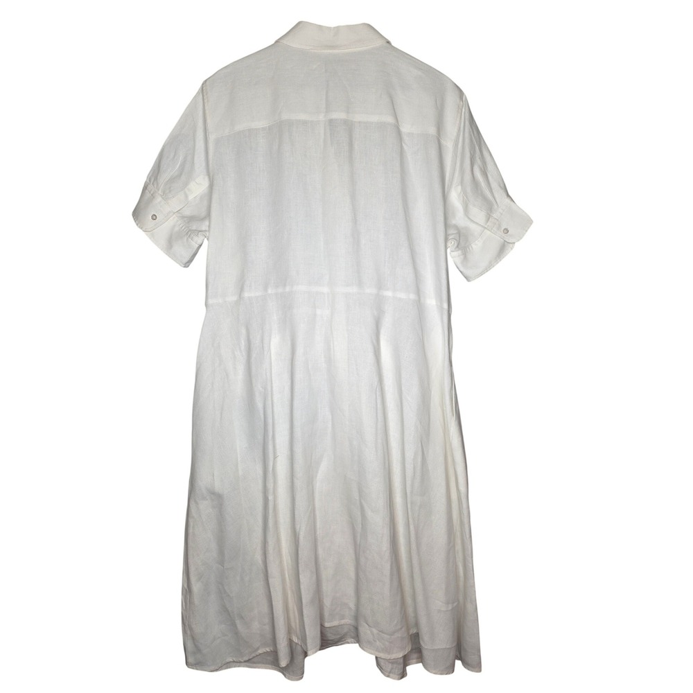 Lauren Ralph Lauren Tie Front Linen Shirtdress White Midi Short Sleeve 16W - Picture 3 of 12